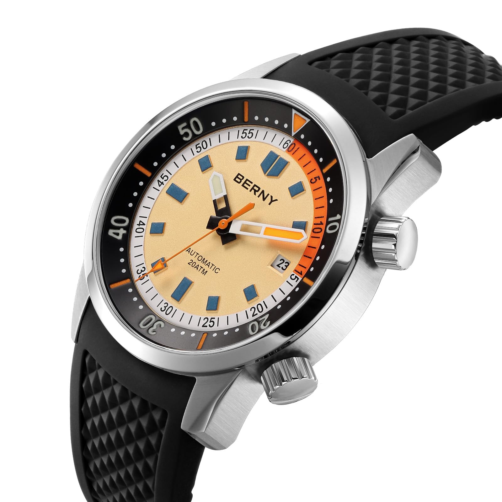 BERNY Taucheruhr für Herren, automatische mechanische Uhr, 20 ATM Armbanduhr, Saphirglas, super leuchtende männliche Taucheruhren