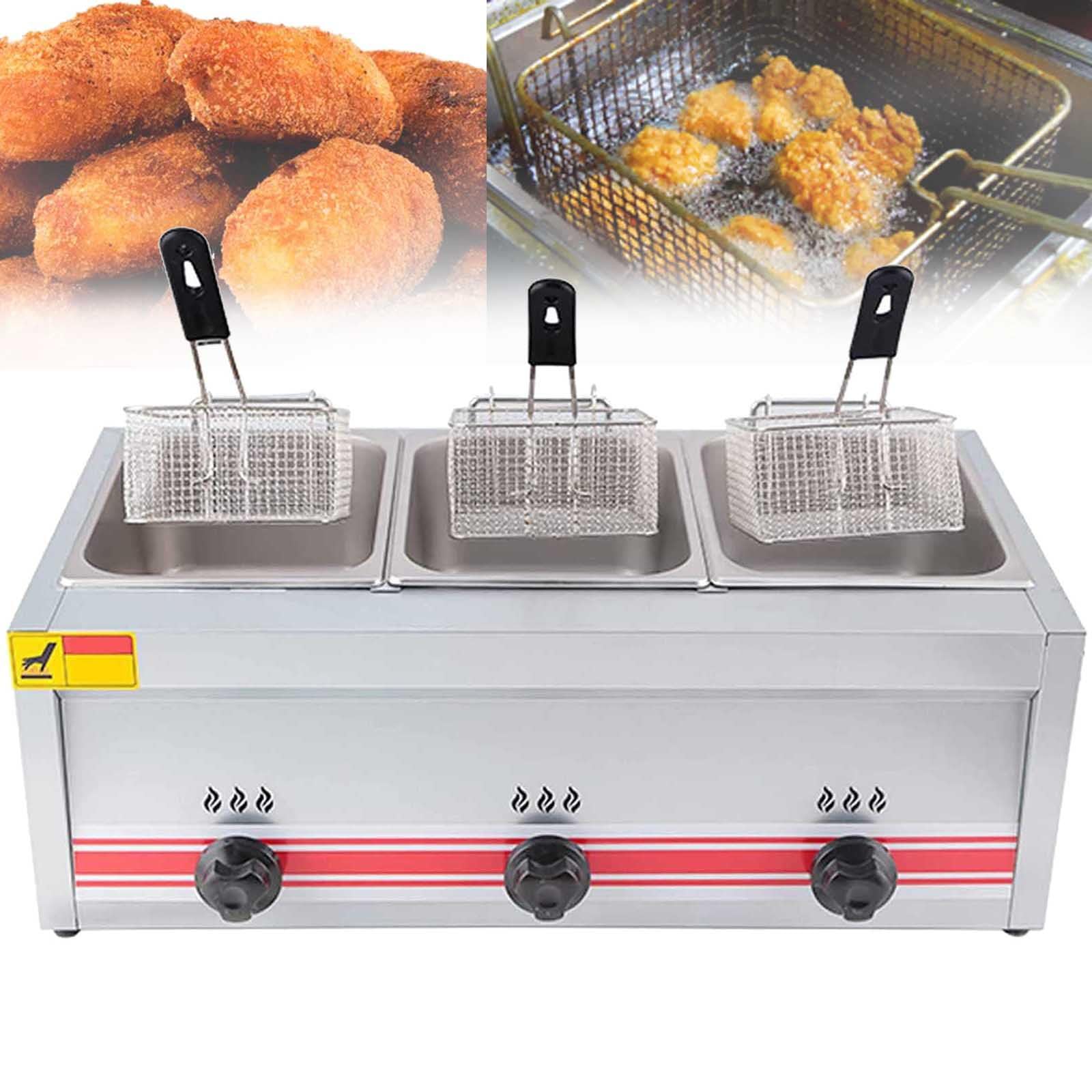 Friggitrice professionale a gas, 10 l, doppio cilindro, con cestini e coperchi, per cucinare patatine fritte, ciambelle e pesce