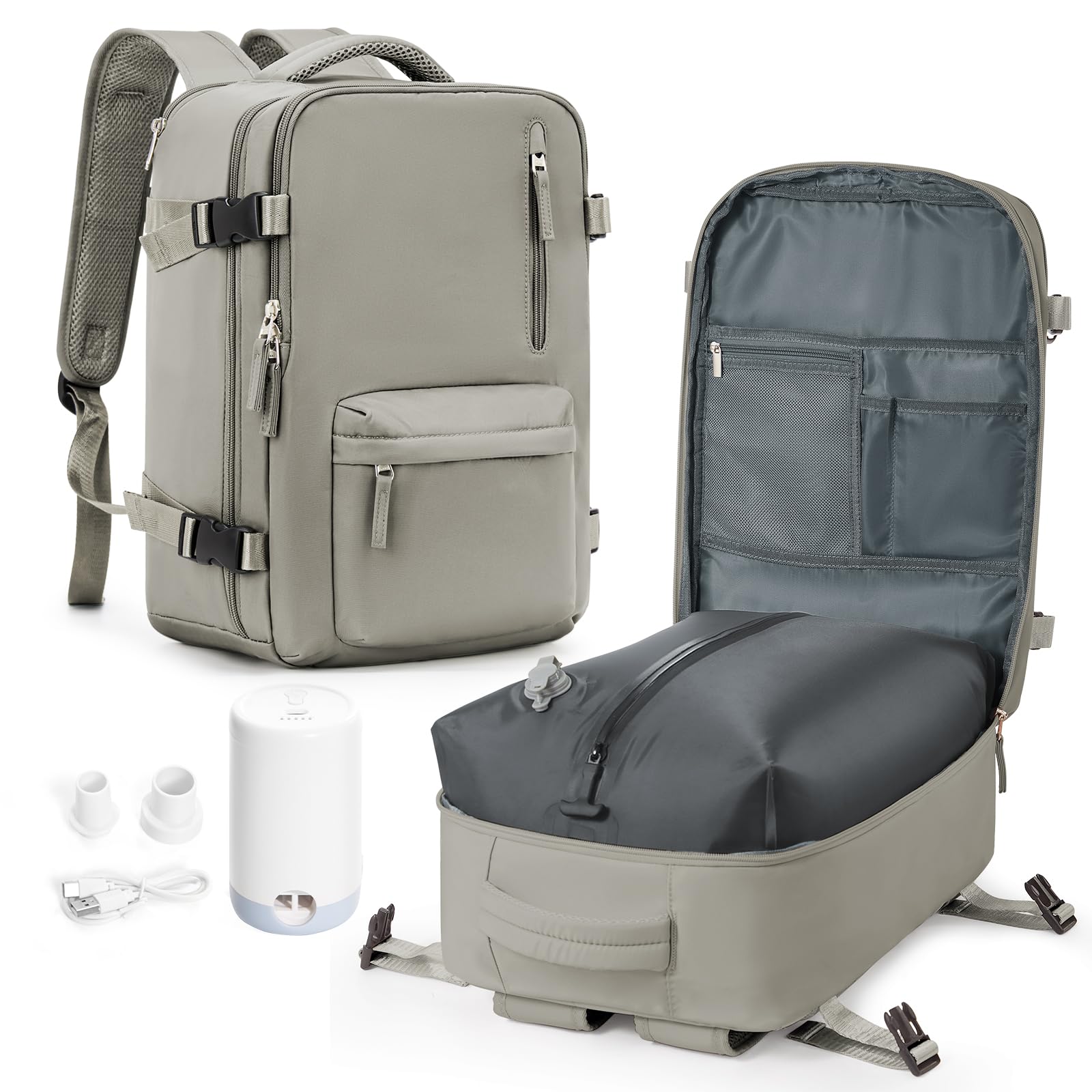 Cabin Bags for Travel, Underseat Carry on Hand Luggage Backpack for Women Airplane Approved Travel Backpack Personal Item Travel Bag 14 inch Laptop Backpack for Business Casual Work Beige — view 57