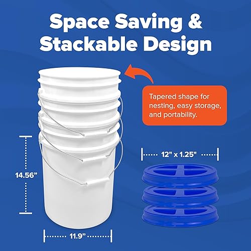 Miniatura 3 de ePackageSupply Cubo blanco de 5 galones con tapa hermética de rosca con Gamma Seal Fabricado en EE.UU. Grado alimentario Resistente Cubo