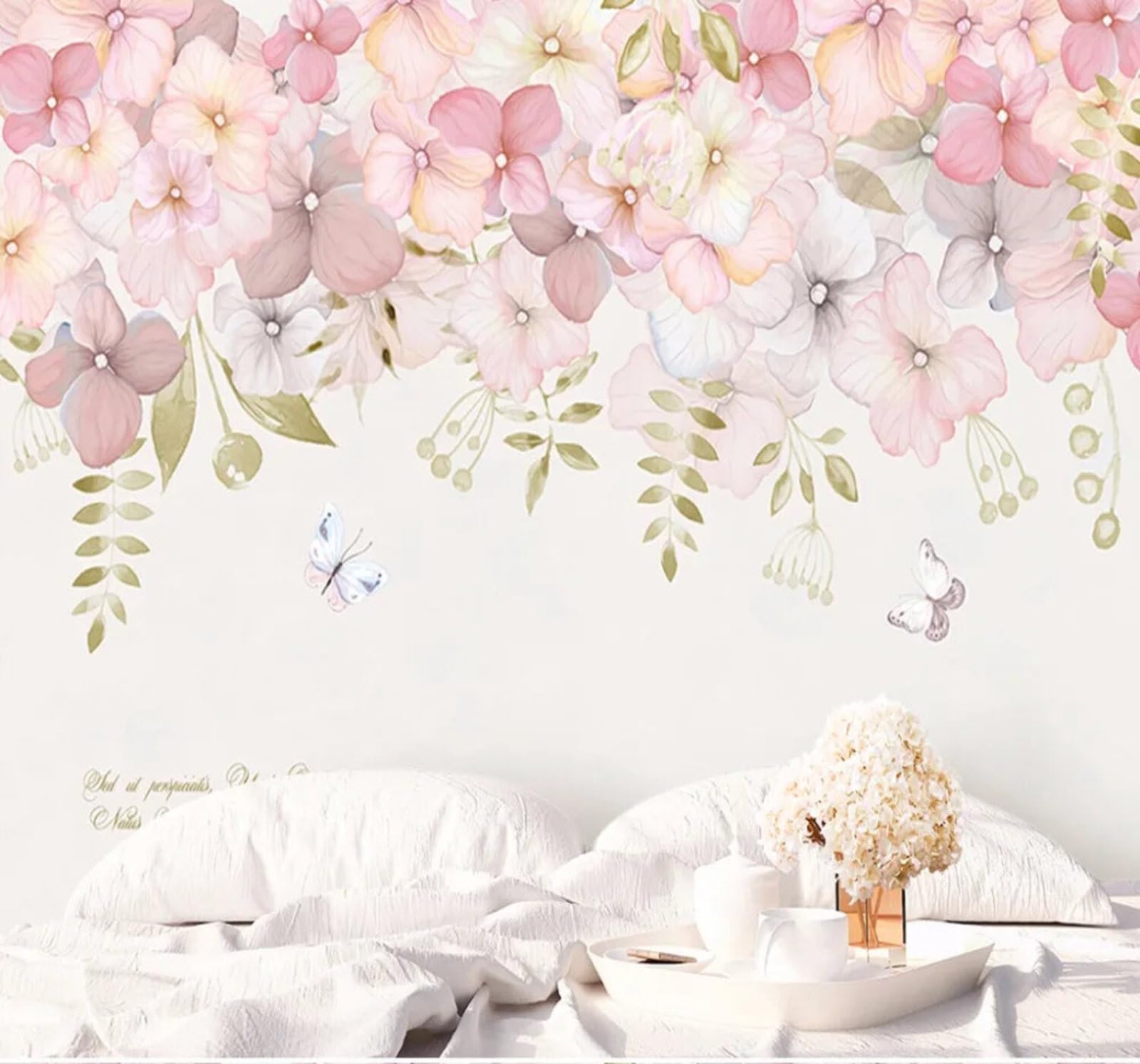 Wallpaper-3D-Xlm 250Cm×170Cm(B×H) Exquisite Three Dimensional Pink Flowers And Butterflies 3D Wallpaper Easy Install Feature Office Living Room Sofa Bedroom Tv Background Wall Decoration-250Cm×170Cm