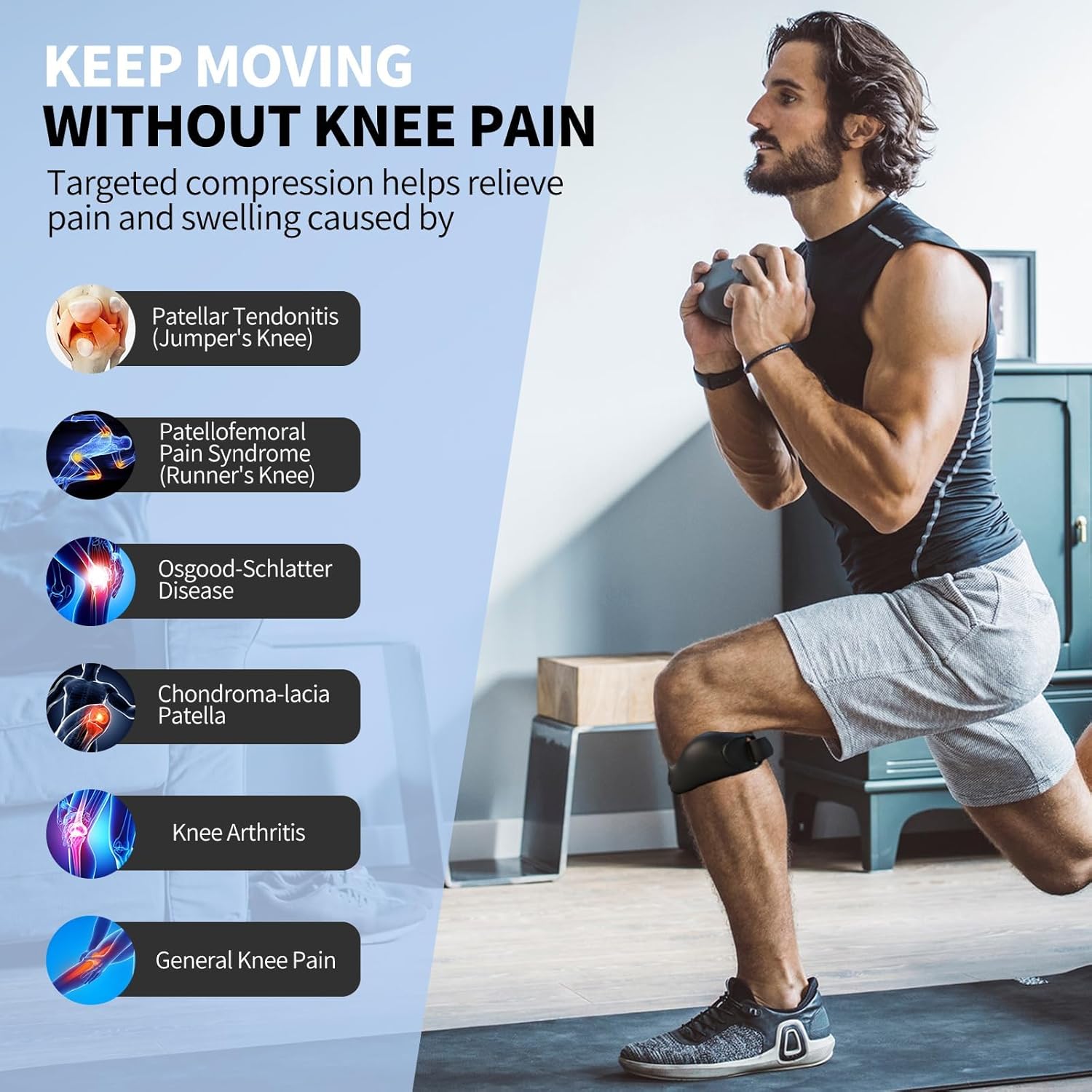Patella 2 Pack Silicone Patellar Tendon Support Strap for Jumpers Knee, Patellar Tendonitis, Pain Relief, Band, Knee Strap for Running, Hiking, Basketball, Soccer，Volleyball, Tennis, Workout
