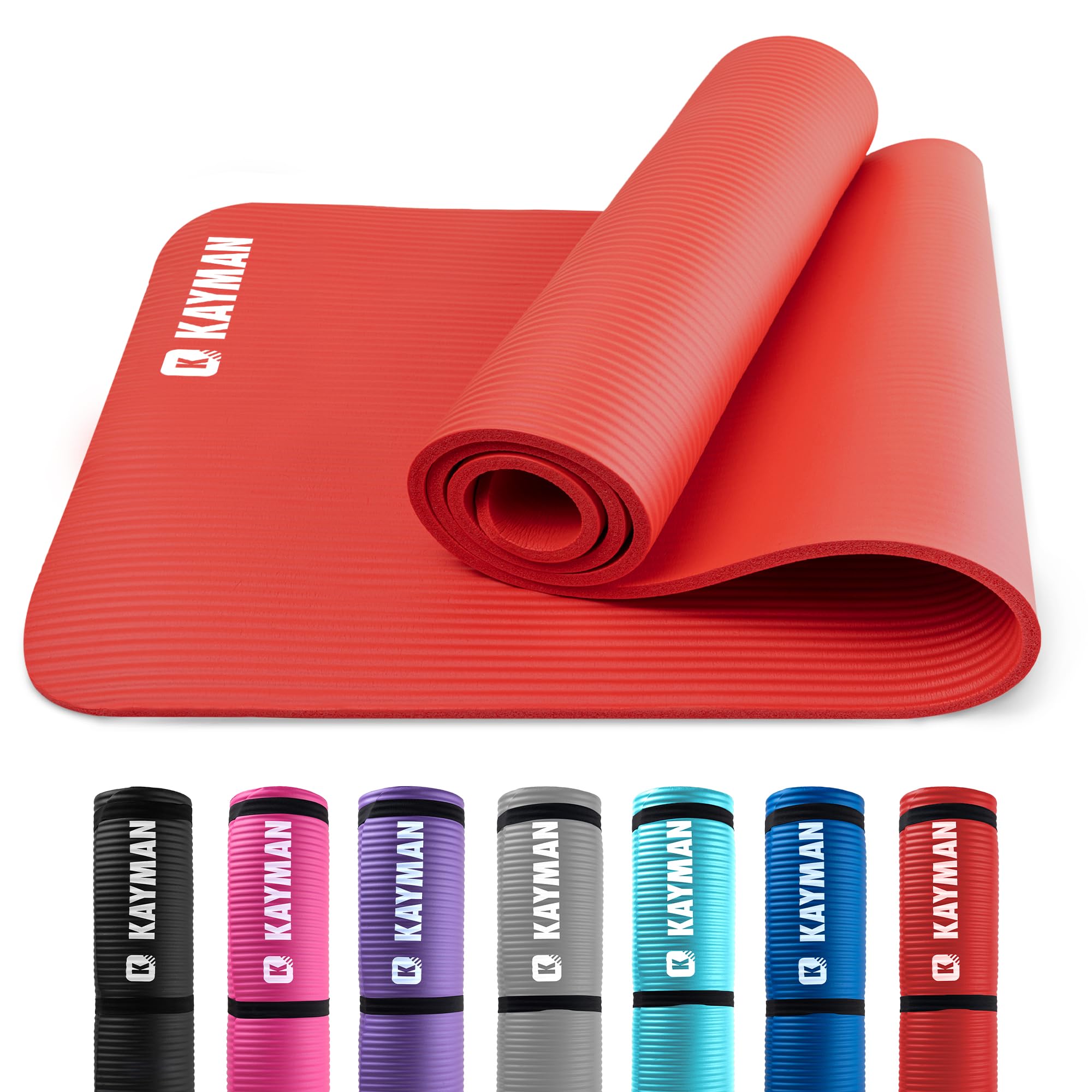 KAYMAN Exercise Yoga Mat Non Slip - Red, 183 x 60 cm | Best Training & Workout Mat for Yoga, Pilates, Gymnastics, Stretching & Meditation | Eco Friendly Exercise Mat for Home with Carrying Straps