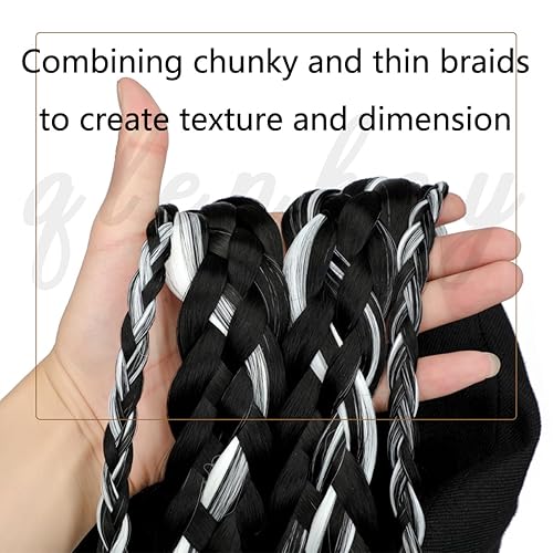 Miniatura 7 de Qlenkay Extensiones de cabello sintético de 24.4 pulgadas de largo, con gorra ajustable, para mujer, color blanco y negro