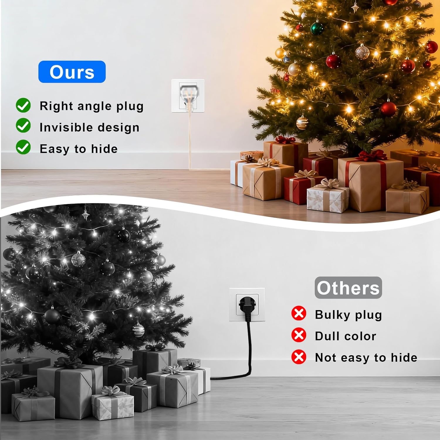2 Pack Clear Extension Cord 10 FT 2 Prong Indoor Thin Extension Cord, ETL Certified Invisible Slim Power Cable with Flat Right Angle Plug, 18 AWG Thin Wire for Home Office Kitchen (1250W)
