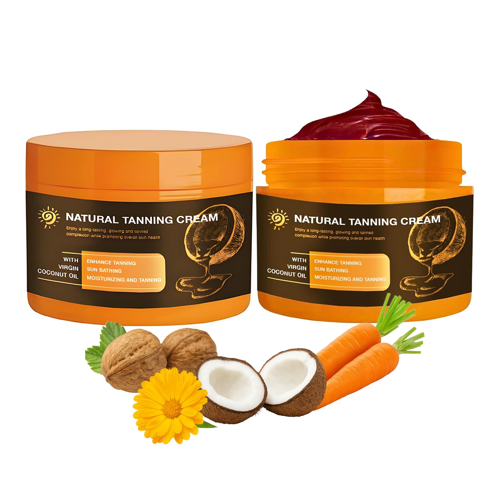 Natural Tanning Cream with Virgin Coconut Oil for Sunbathing and Beaches