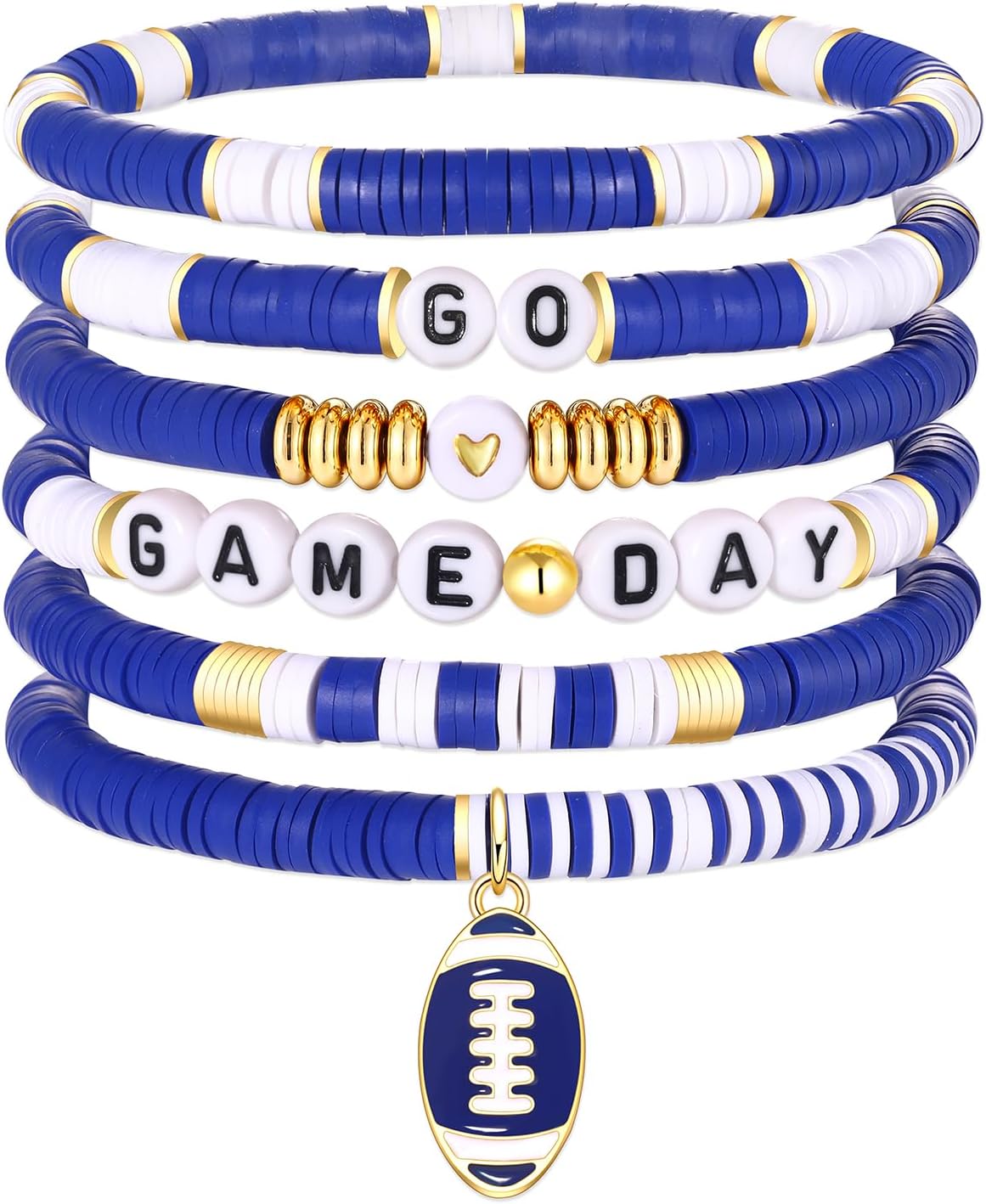 FAERLIIRY Game Day Bracelets for Women Football Bracelets Stackable Heishi Beaded Stretch Bracelets Sport Fan Bracelet Football Charm Bracelet Bangles Football Mom Accessories Outfits Jewelry