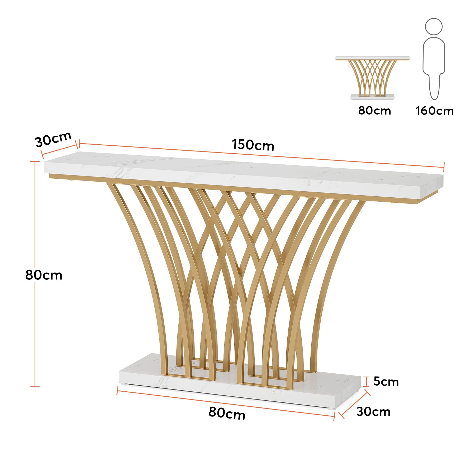 LITTLE TREE Narrow Entryway Console Table,Faux Marble White+Gold