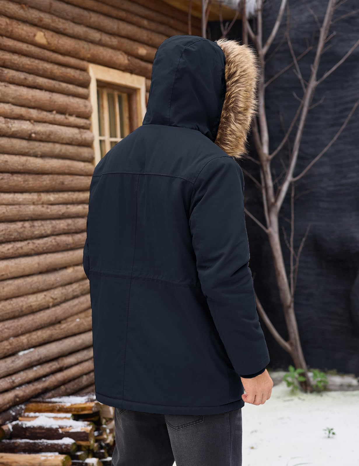 Xnova Giacca Invernale Uomo con Cappuccio Giubbotto Parka in Pile Caldo Medio Lungo, Cappotto Termico Militare Giubbino Antivento in Cotone con Tasche per Outdoor Sci Trekking