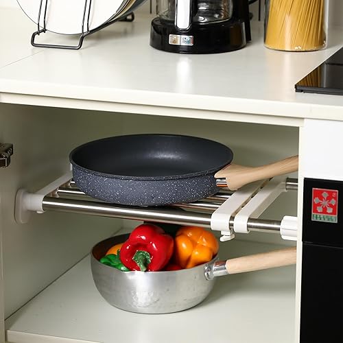 Miniatura 6 de Geetery 4 piezas de barra de tensión de armario organizador de estante de metal expandible estantes ajustables para armario, estante de armario,