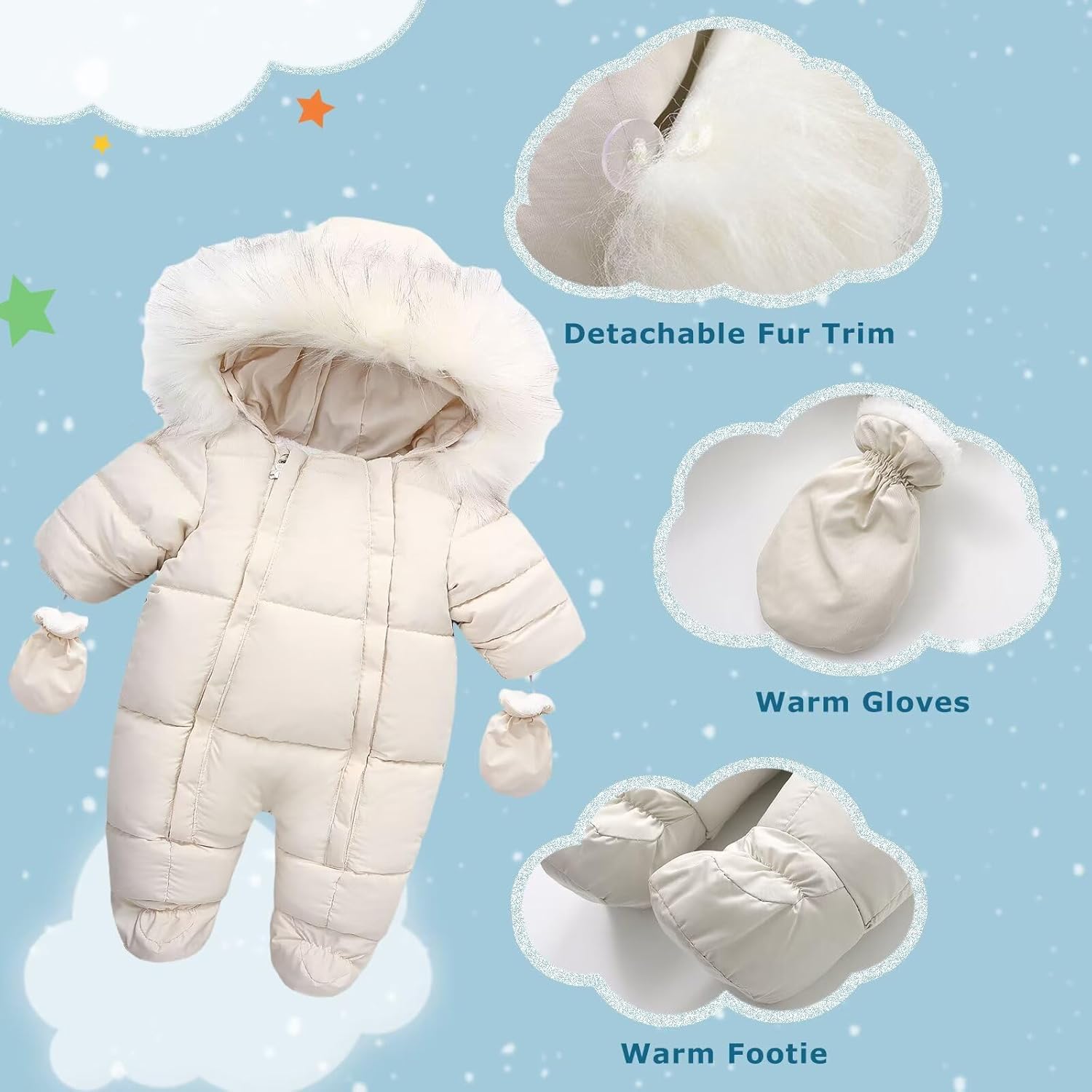 Baby Girl Boy Snowsuit Cute Down Jacket Hooded Romper Light Puffer Padded Jumpsuit Infant Winter Outwear - Image 2