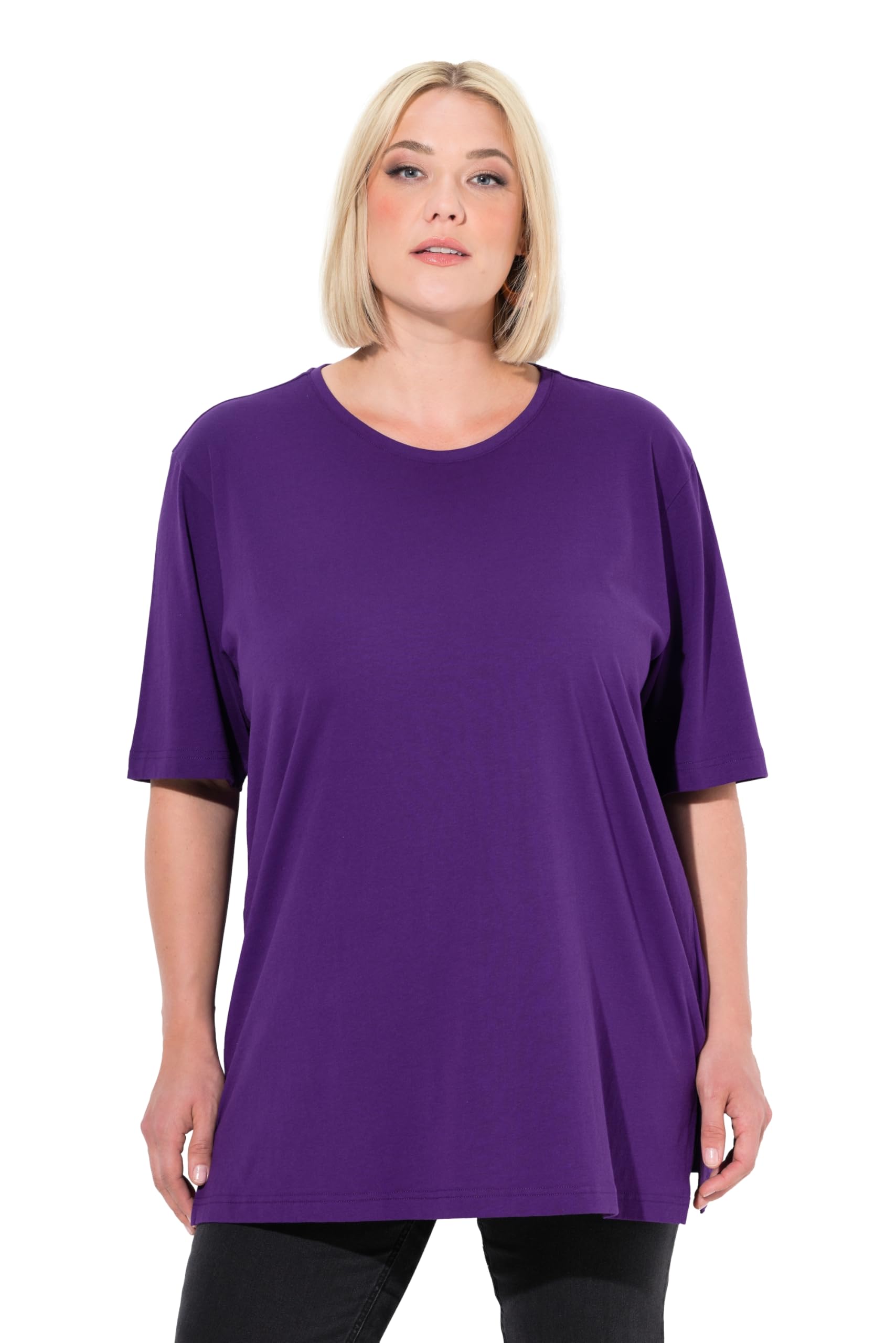 Ulla Popken Women's Relaxed Half Sleeve Crew Neck T-Shirt, Deep Purple, 40/42 UK