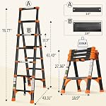 RIKADE Telescoping Ladder, A-Frame Aluminum Telescopic Ladder with 1 Button Retraction, Portable Extension Ladder Adjustable Lightweight Folding Ladder for Home or RV Work, 330lb Capacity