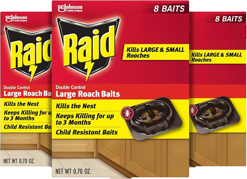 Raid - Cebos grandes para cucarachas de doble control para control de cucarachas en interiores, estaciones de cebo resistentes a niños, 8 unidades (paquete de 3)