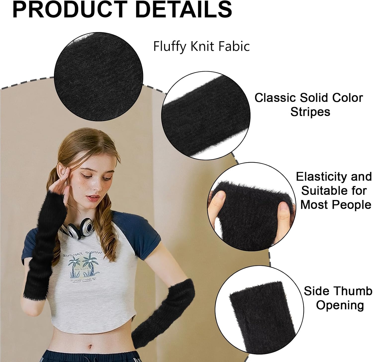 YAMEIZE Furry Winter Arm Warmers Women Girl - Cute Fingerless Gloves Fuzzy Soft Wrist Warmers with Thumb Hole