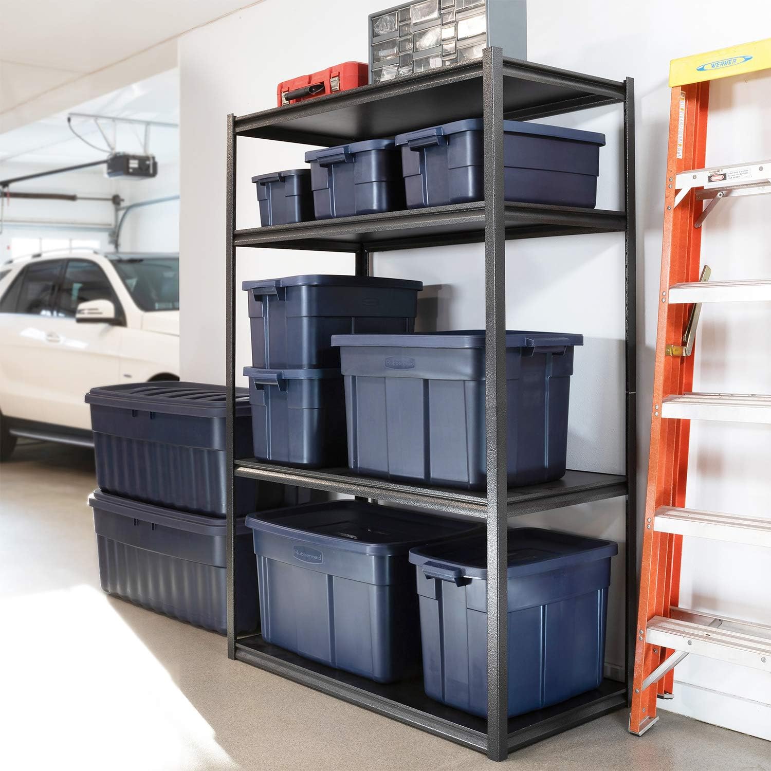 Rubbermaid Roughneck Home/Office 18 Gallon Rugged Latching Plastic Storage Tote with Lid, Dark Indigo Metallic (12 Pack)