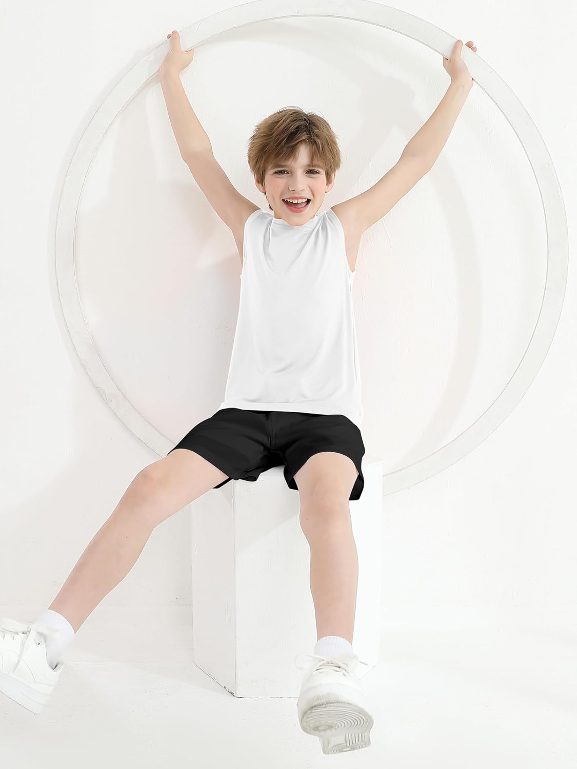 Cooraby 4 Pack Boys Sleeveless Workout Tank Top Dry-Fit Active Athletic Performance Undershirt Cool Training Running Shirts