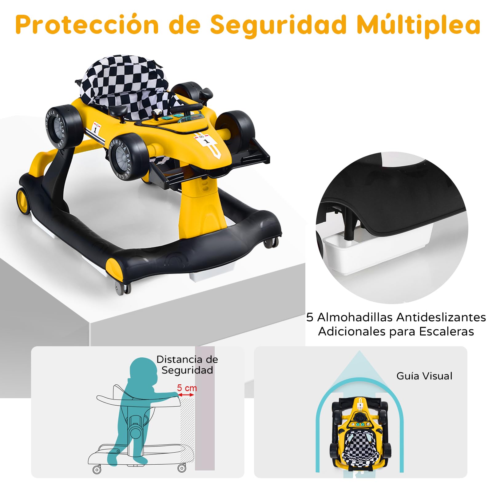 RELAX4LIFE 4 en 1 Andador para Bebés 6-18 Meses, Andador Plegable con Altura Regulable en 3 Niveles, Tacatá Bebés con Luces, Sonidos y Velocidad Controlable, 64 x 73 x 50,5-55,5 cm (Amarillo)