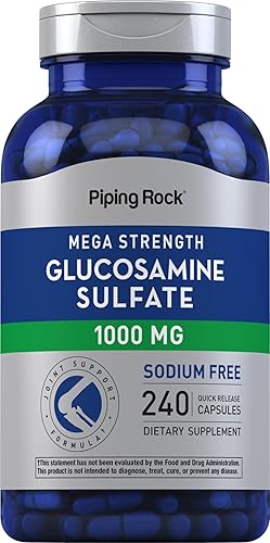 Piping Rock Sulfato de glucosamina 1000 mg 240 cápsulas Mega fuerza Fórmula para articulaciones Sin sodio Suplemento sin OMG, sin gluten