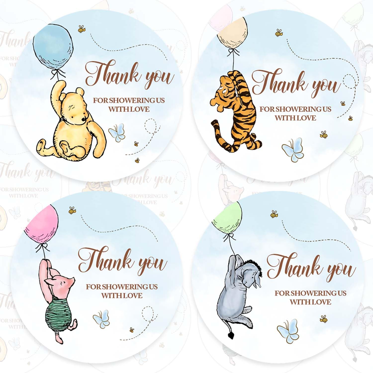 72 Pcs Winnie Stickers, Winnie Baby Shower Birthday Decorations, Pooh Baby Shower Gifts, Watercolor Blue Balloons The Pooh Honey Jar Stickers, Cute
