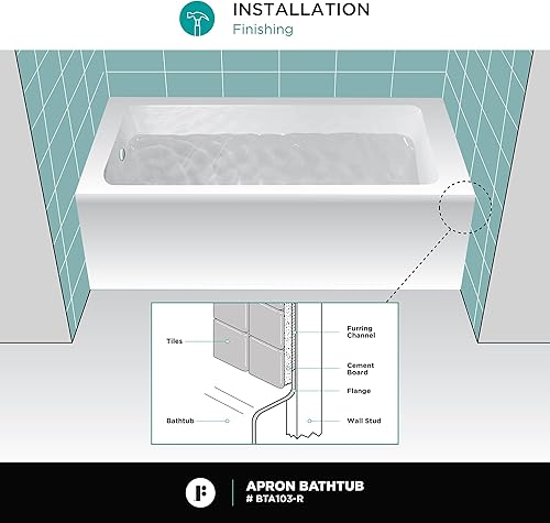 Miniatura 71 de Fine Fixtures Acrílico, bañera de fibra de vidrio con delantal integral frontal en blanco brillante, drenaje a mano derecha, 48 x 32 pulgadas