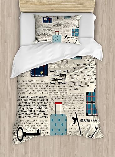 Miniatura 569 de Ambesonne Juego de funda de edredón de brújula, ilustración de mapa del mundo, marinero marítimo, equipo de vida monocromático, juego de ropa