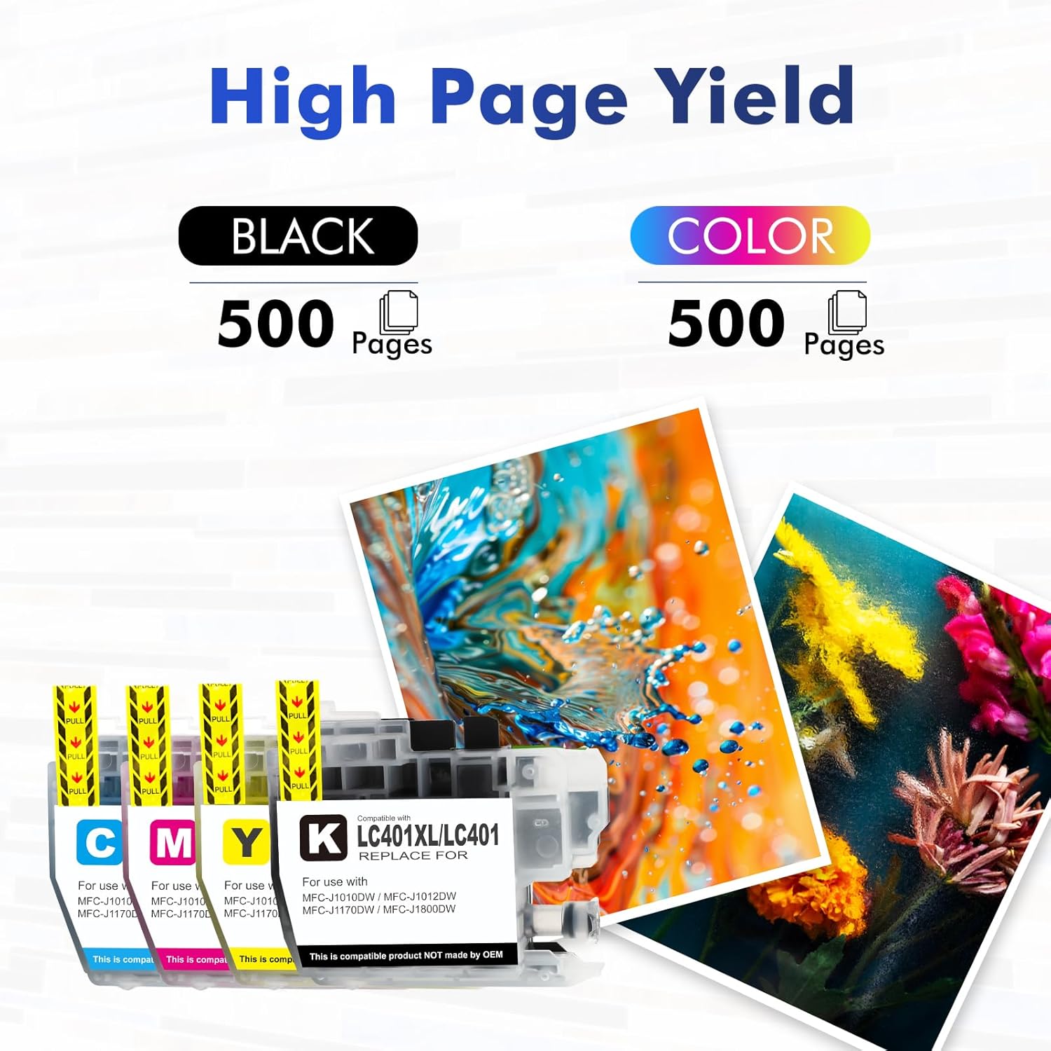 LC401XL LC401 MFC-J1010DW Ink Cartridges for Brother Printer 401XL LC 401 for MFC-J1010DW MFC-J1170DW MFC-J1012DW MFC-J1800DW MFC J1010DW - 4 Pack High Yields Black Cyan Magenta Yellow