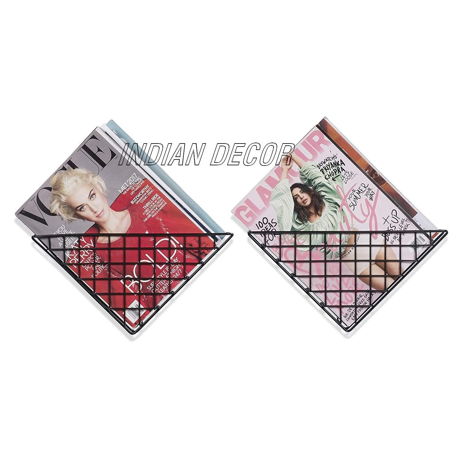 Indian Decor. 2929 Metal Triangle Shaped Magazine Holder (Black, Standard) -Pack of 2-picture-14