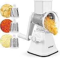 Vista 1 de Nutrichef 3 in 1 Cheese Grater & Shredder Strong Suction Base, Rotary Handle with Safety Lock Includes Hand Crank & 3 Drum Blades for 3