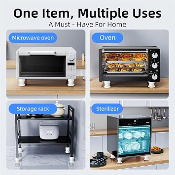 Microwave Risers - Adjustable Height (1.6in-2.6in) Microwave Oven Feet, 4-Pack Non-Slip Microwave Cooling Stand for Small Appliances (Microwave, Air Fryer) & Furniture (Sofa, Table) White