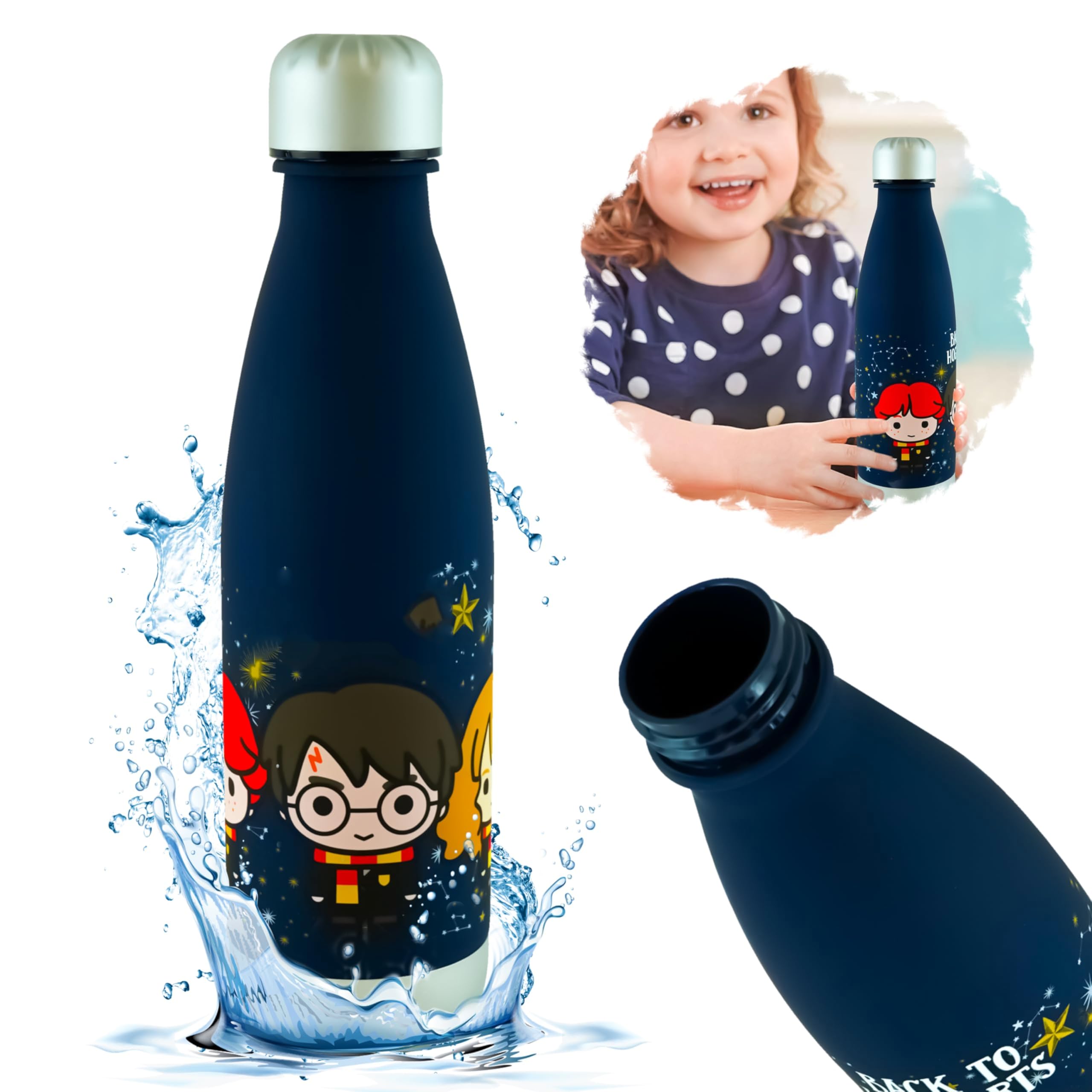 HOVUK Harry Potter Water Bottle for Kids – 650ml Chibi Black Plastic Bottle BPA-Free & Leakproof – Reusable Drinks Bottle for School, Travel & Sports – Merchandise Gift for Boys & Girls Age 3+ — image 1