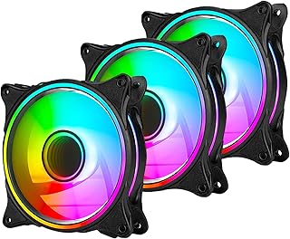120mm Addressable RGB PWM PC Computer CPU Case Cooler Fan 5V 3Pin ARGB Fans Triple Light Loop with SATA Adapter Cable 800-1800RPM 3-Pack Black
