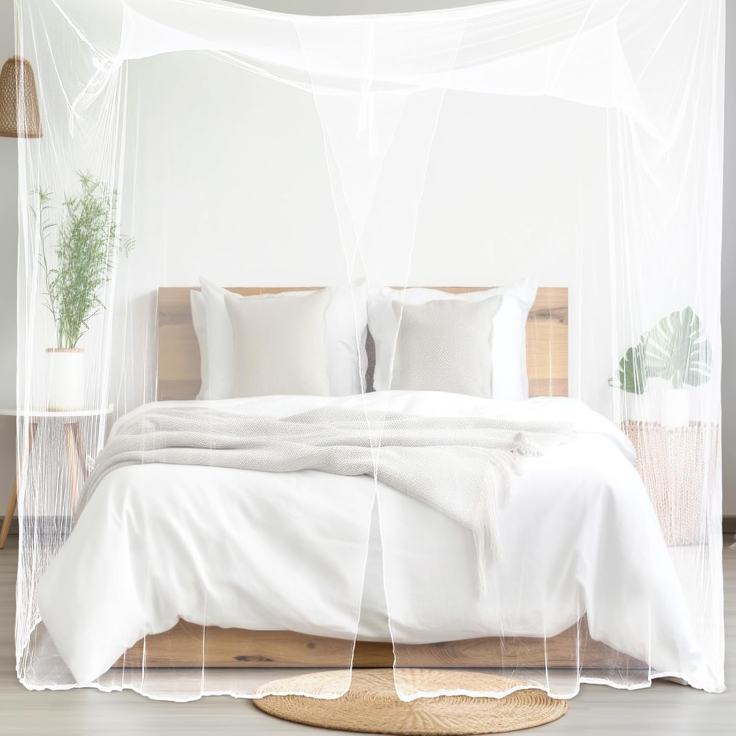 Tranqun 2 Pcs Mosquito Net for Bed Patio Ultra Large Mosquito Net 4 Corner Canopy with 2 Side Openings 16 Hanging Loops for Camping Home Outdoor Travel Dormitory Decor(White,87 x 87 x 71 Inch)