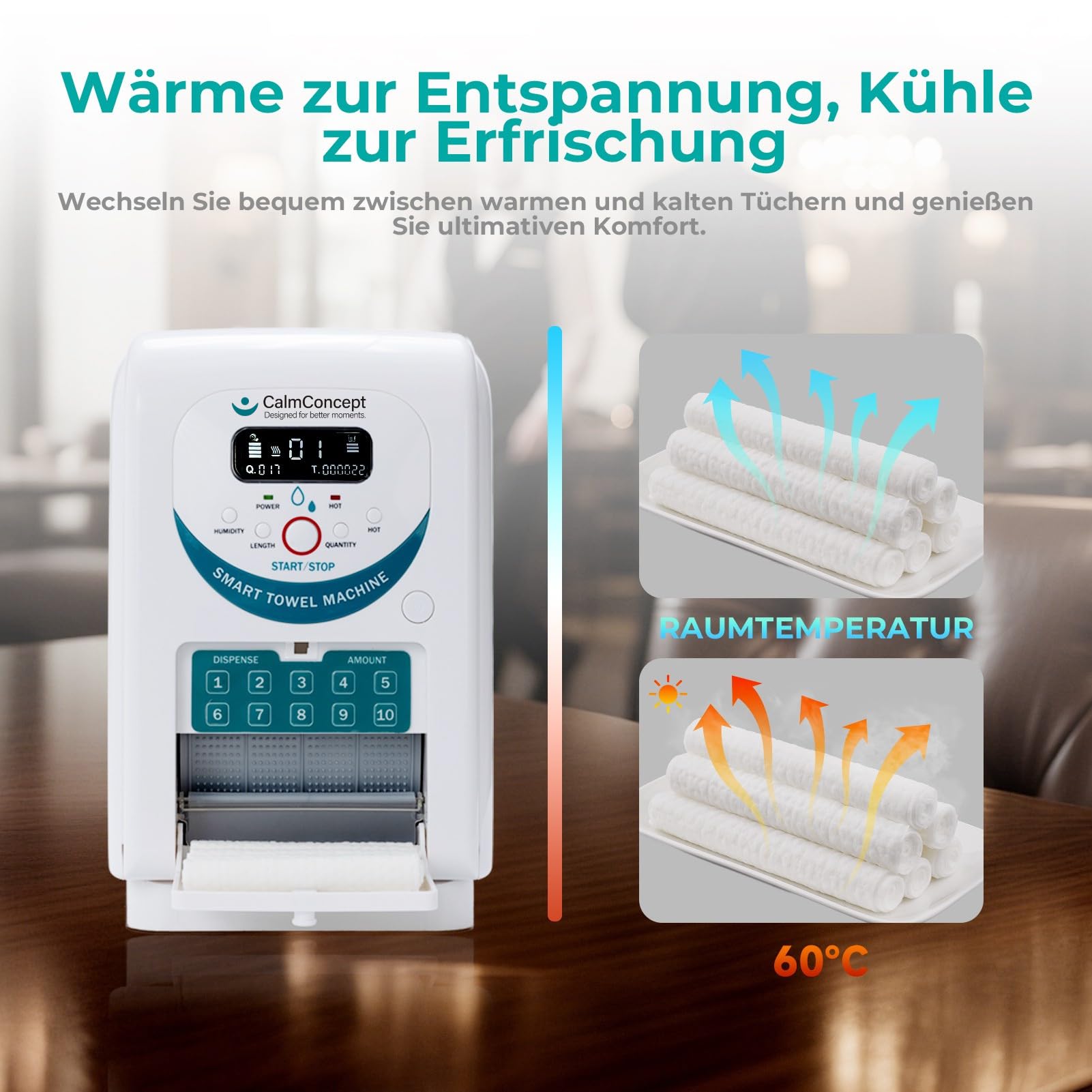 Warmtuchspender, 60s Schnelles Aufheizen | Einstellbare Länge & Feuchtigkeit, 1350ml Wassertank | Feuchttücher-Maschine für Gastronomie, Hotel, Spa & Zuhause