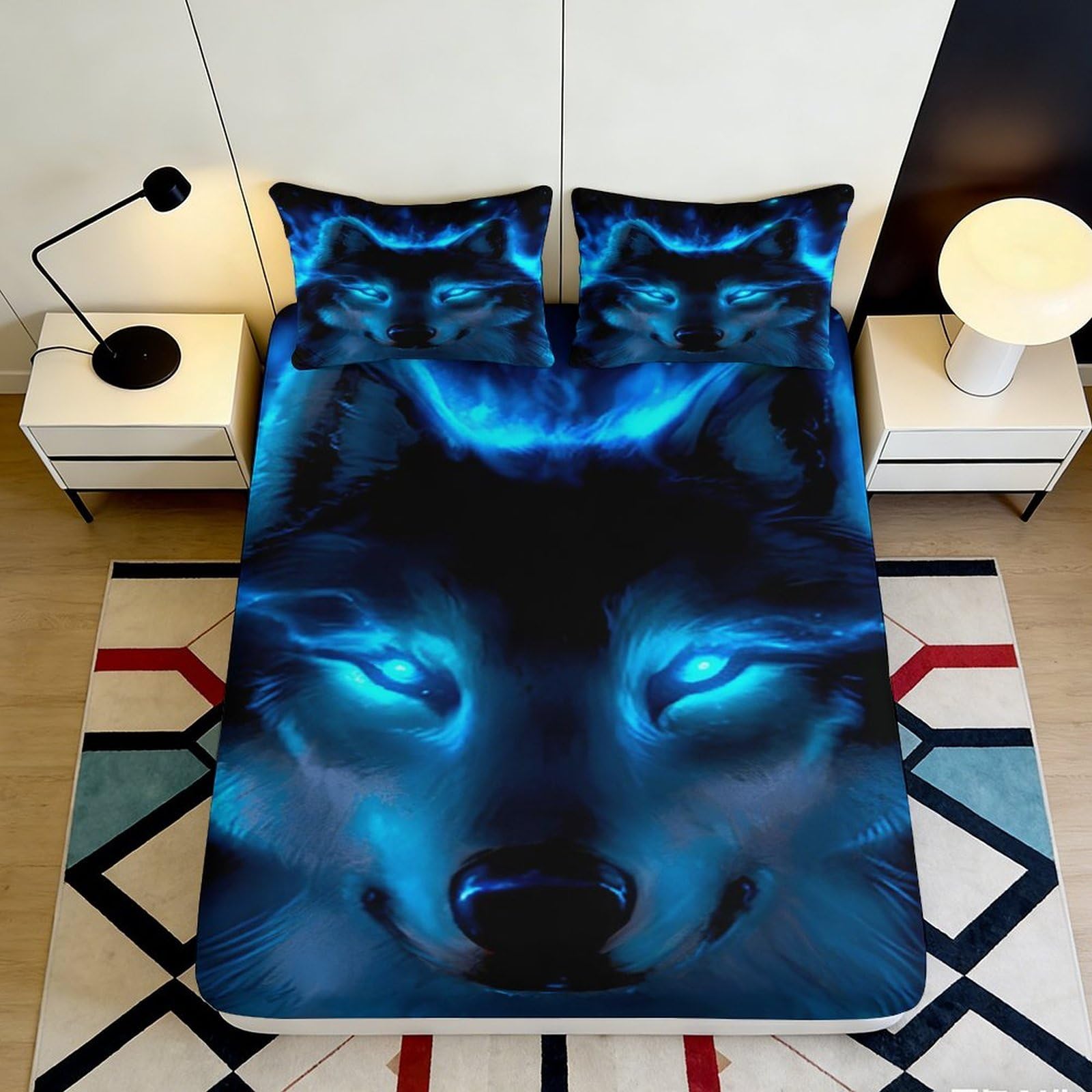 3D Printed Wolf Fitted Sheet Microfiber Deep Pocket Bedroom Bedding Elastic Hem Wolf Mattress Fitted Cover 90x200x25cm