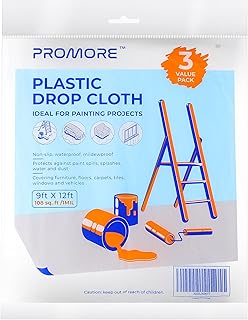 PROMORE Abdeckfolie Malerfolie 3.66x2.75m 25mµ in HDPE Extra Thick Ideal als Abdeckplane Malerplane Baufolie Staubschutzfo...