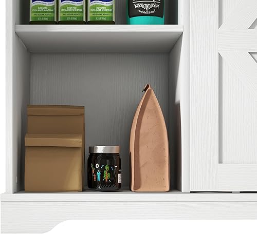 Miniatura 7 de Panana Aparador con puerta corrediza de granero, aparador de buffet, gabinete de almacenamiento, cafetería, cocina, estilo granja (gabinete blanco