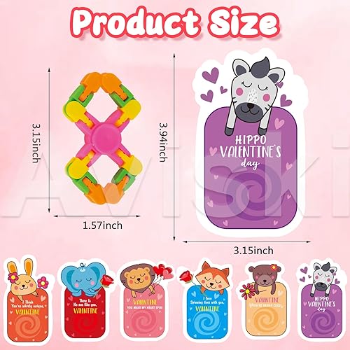 Miniatura 2 de 32 tarjetas de intercambio para el día de San Valentín para niños – Wacky Tracks Fidget Spinner con tarjetas de felicitación del día de San Valentín