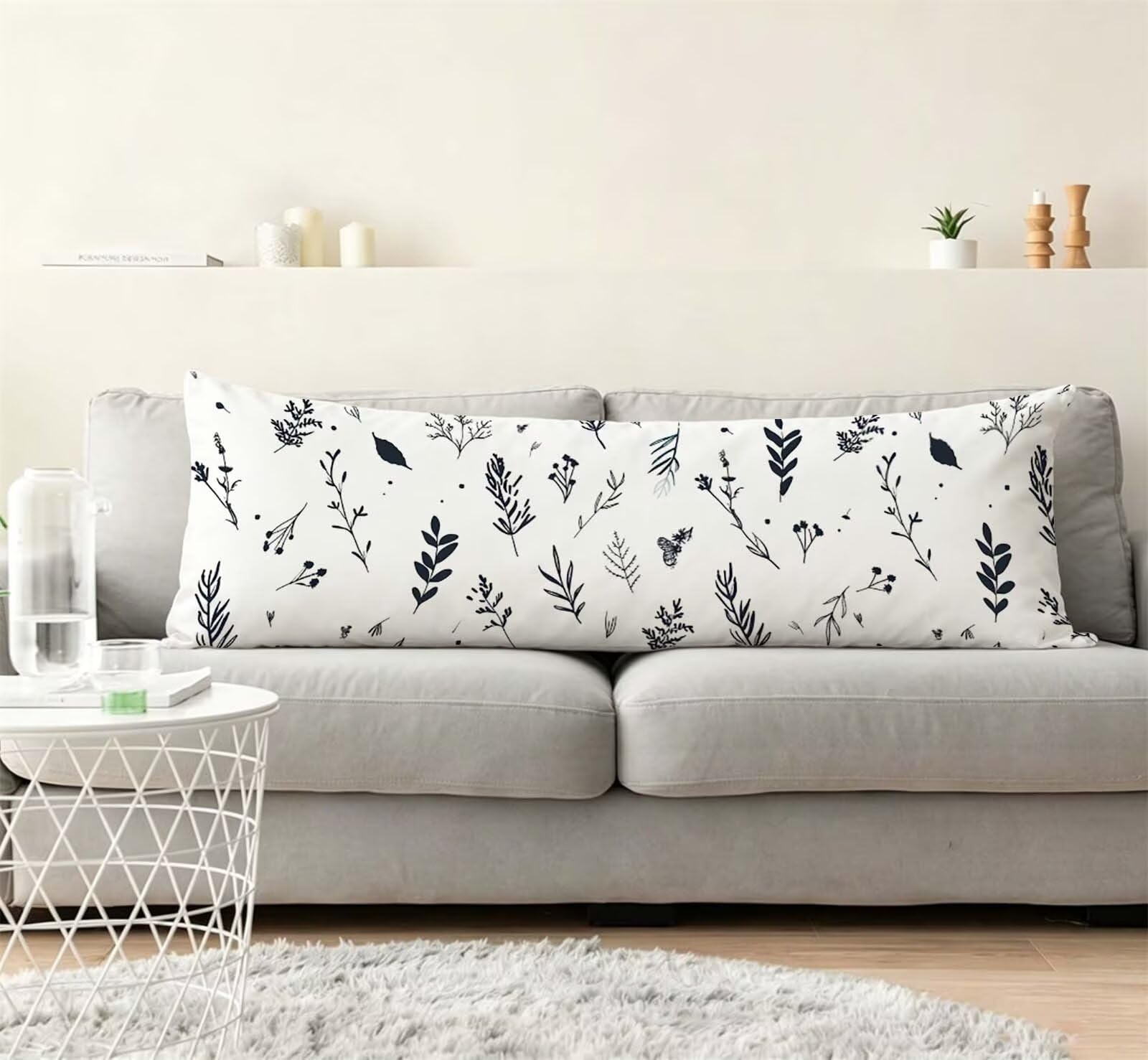 Bianco-7 Federe Cuscino Letto 50 x 150 cm, Grande Cuscini per Divano Lino, | Doppia Faccia Stampa, Fiore Fodera per Cuscino Decorativa, con Cerniera, Cuscino per Dormire Sul Fianco j-12