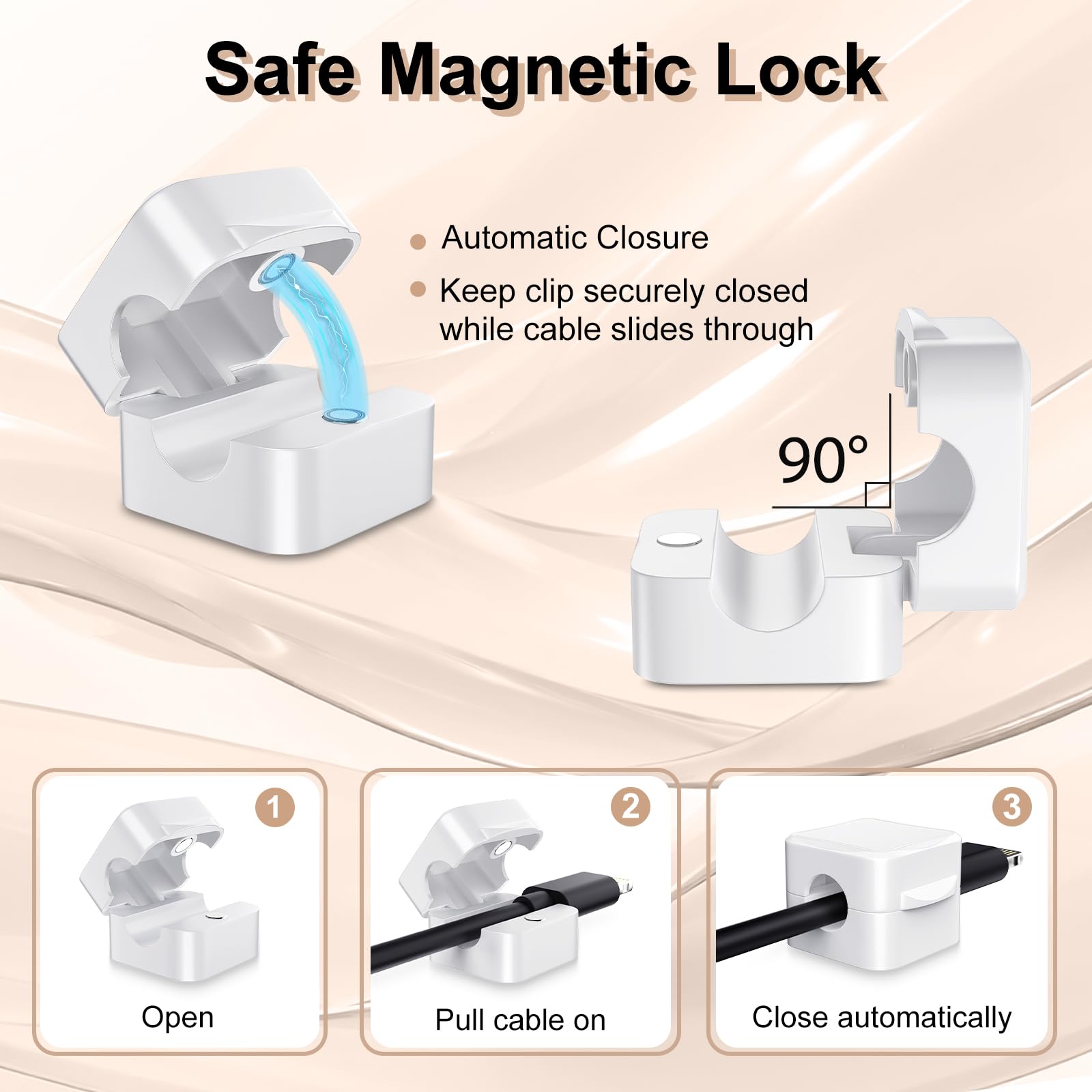 TiMOVO Magnetic Cable Clips, 8 Pack Cable Cord Organizer with Strong Adhesive under Desk Cable Management, Small Mini Wire Holder Keeper Organizer for Home Office Desk Kitchen Car Nightstand, White