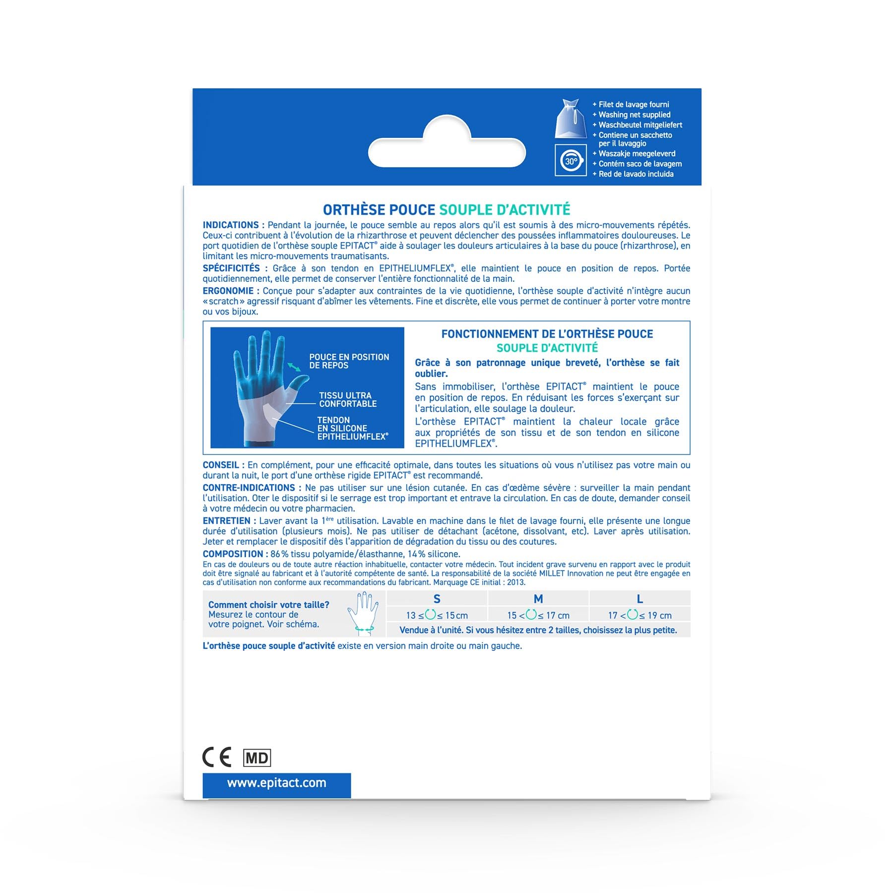 Epitact | Tutore Pollice Flessibile per Attività | Artrosi del Pollice, Rizoartrosi | Allevia i Dolori Articolari alla Base del Pollice | Libertà di Movimento | Innovazione Francese (M, Destra)