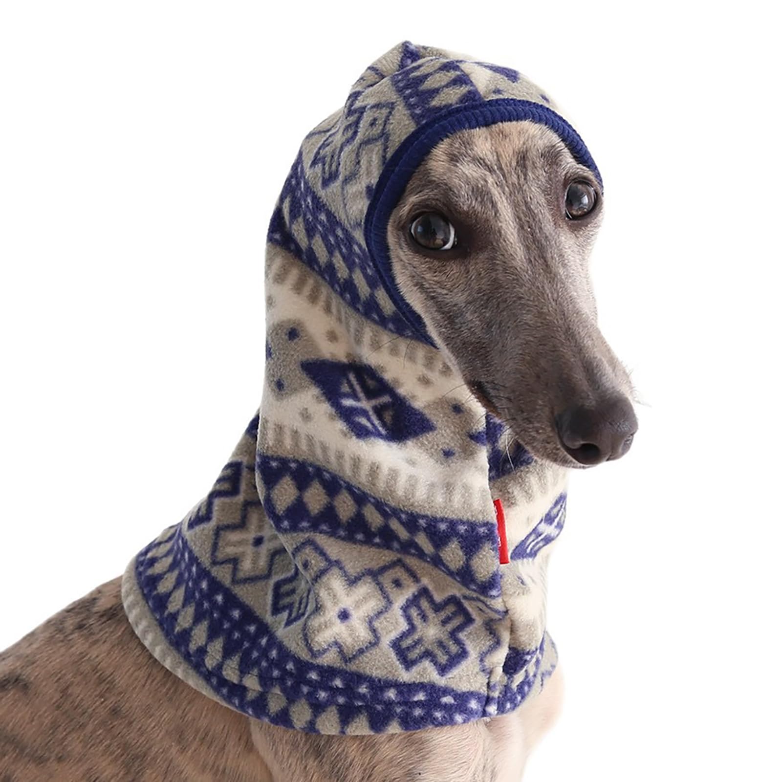 Italian Greyhound Dog Hat,Warm Fleece Dog Snood Hat for Greyhounds Whippets,Ethnic style Antifreeze Head Cover,soothing and shockproof scarf Hats (Blue, S)