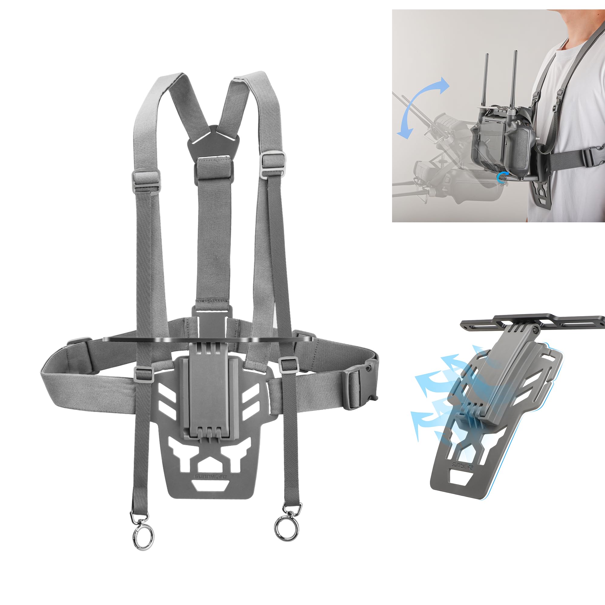 Support Ergonomique pour DJI RC Plus Support Réglable pour Télécommande de Drone Support de Veste Support Ventral Sangle de Poitrine Accessoire