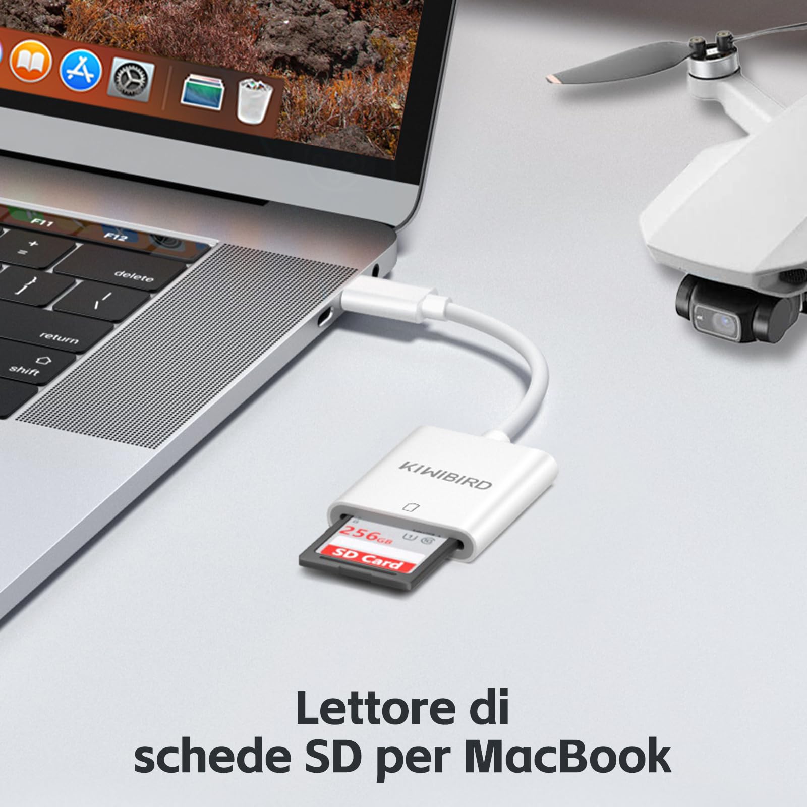 KiWiBiRD Lettore schede SD USB C adattatore SD a tipo C per SDHC SDXC fotocamera iPhone 17 16 Plus Pro Max MacBook Air Mac iPad iMac Galaxy S25 S24 Android