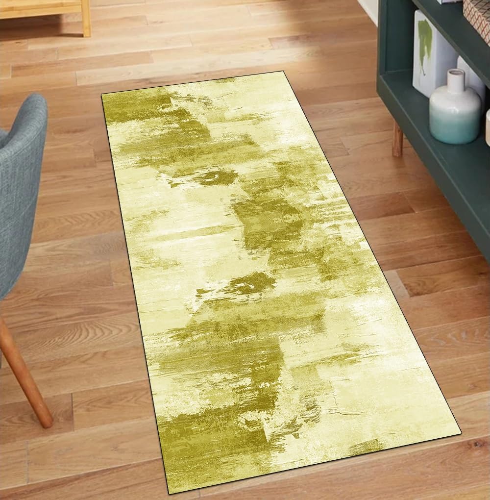 Alfombra larga para pasillo y cocina de estilo moderno abstracto en color amarillo vivo