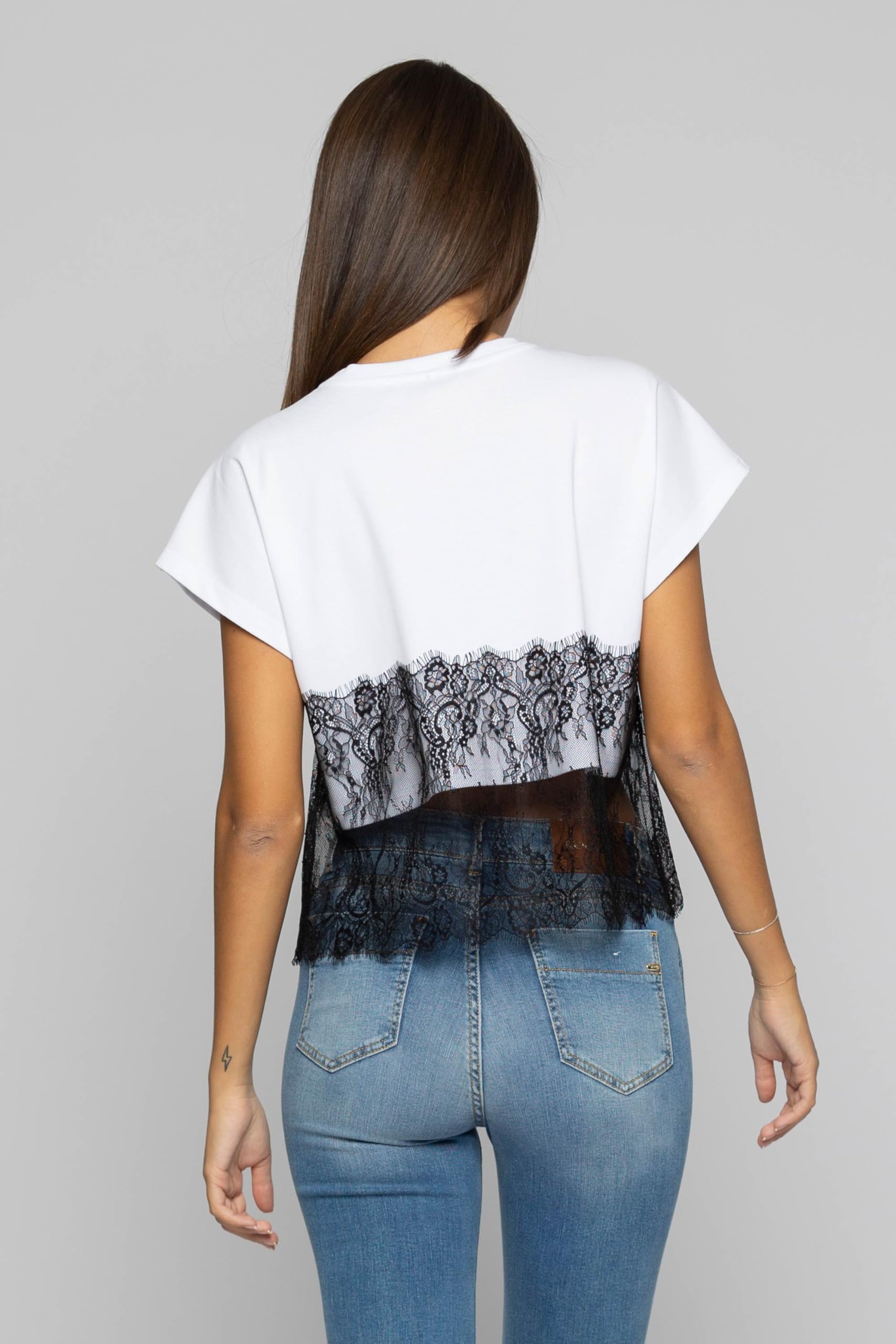 Kocca Camiseta de mujer con efecto doblado de encaje, mod. Bemnac