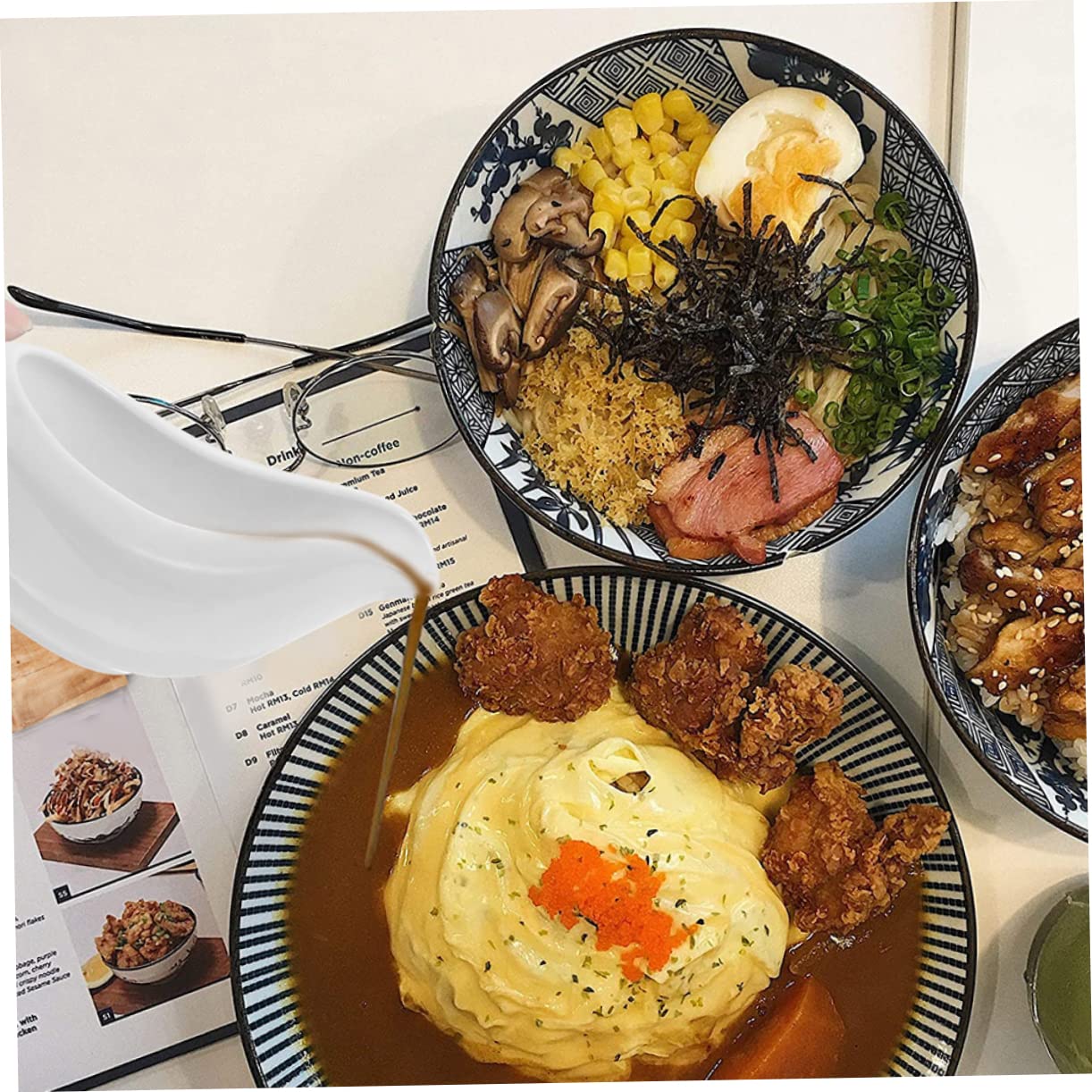 GLEAVI 1 Set Ceramic Gravy Boat with Saucer Dripless Sauce Dispenser for Hot Cold Gravies Salad Dressings Broth Easy Clean Maintain Housewarming and Special Occasions