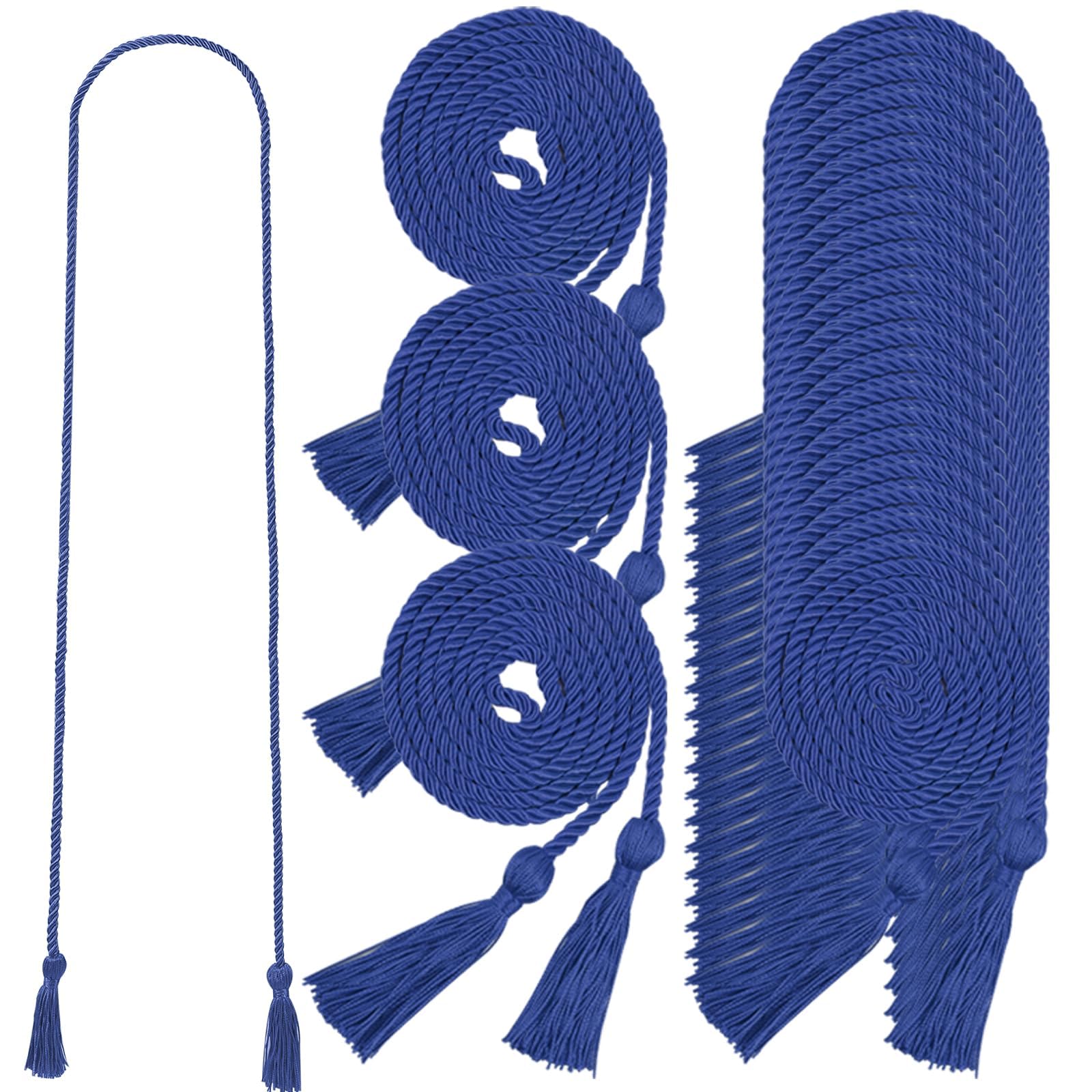 Cordon d'honneur bleu roi tressé de 173 cm avec pompon pour remise de diplôme | Lot de 24