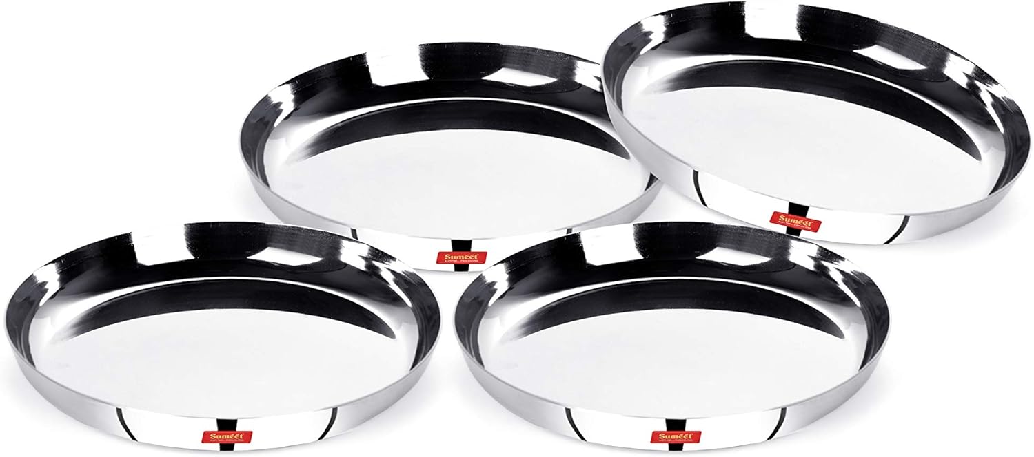 Sumeet Stainless Steel Apple Shape Heavy Gauge Dessert Plates with Mirror Finish -17.8Cm Dia - Set of 4 Pcs