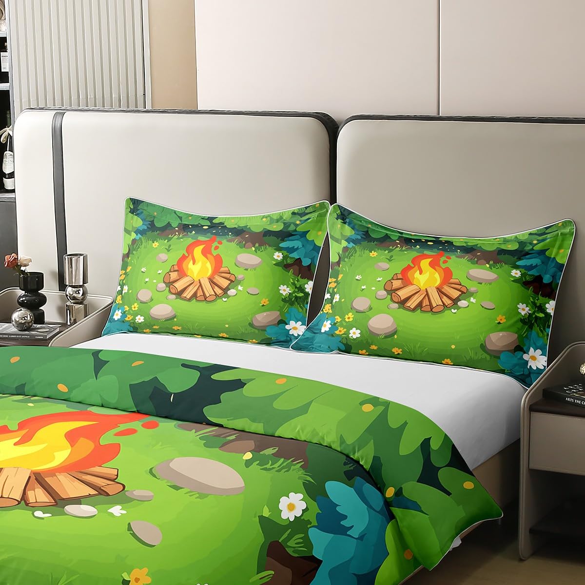 Homewish Camper King pościel szczęśliwy kemping bawełna poszewka na kołdrę zestaw leśny kemping poszewka na kołdrę dla dzieci chłopców dziewcząt, zestawy łóżek na ognisko